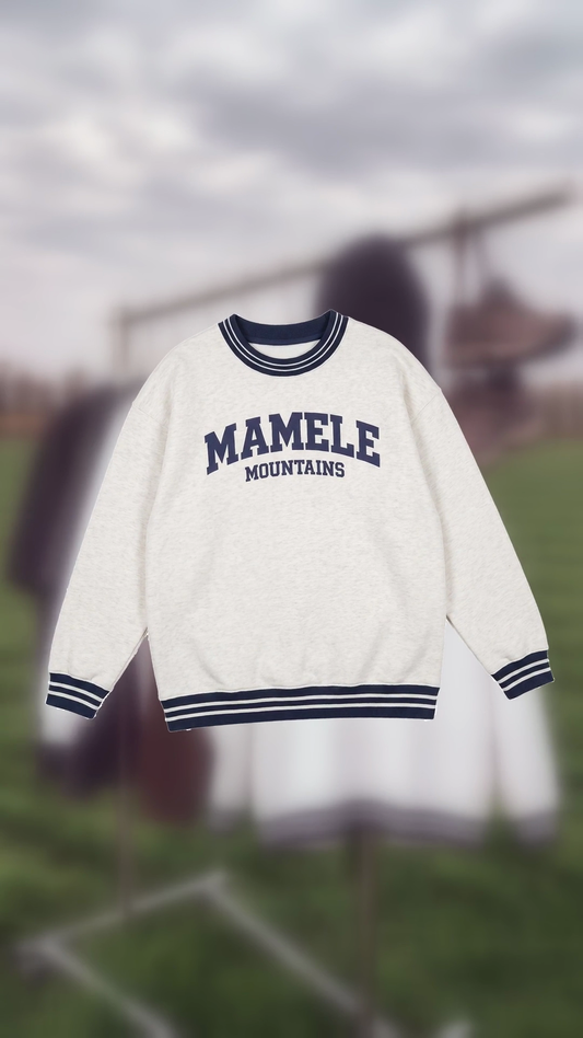 Mamele Mountains crewneck, cream with navy trim