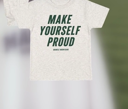 Make Yourself Proud kids tee, cream with green type